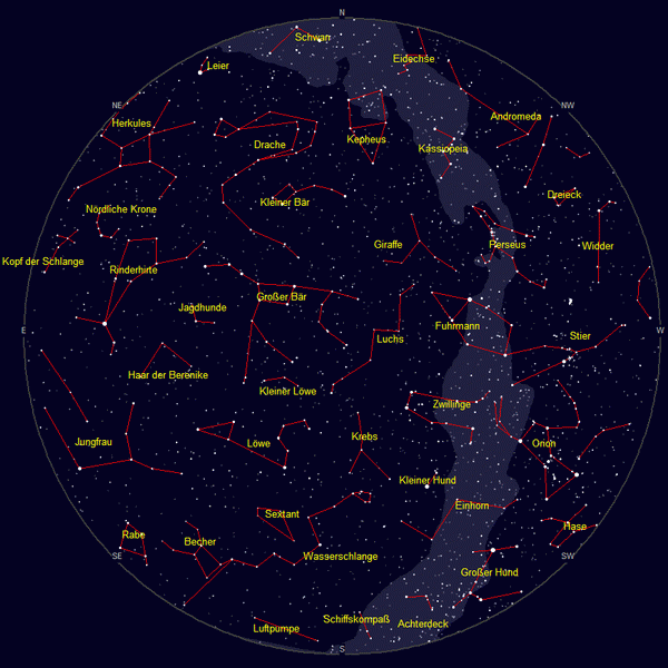 Sternkarte und Himmelsansicht März